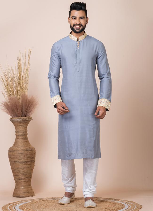 Ps Viscose Grey Festival Wear Embroidery Work Readymade Kurta Pajama